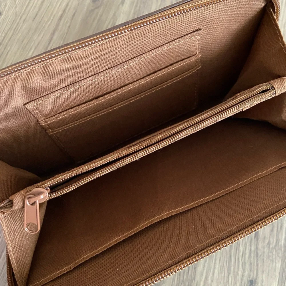 Rosetti Brown Faux Leather Zip Around Wallet